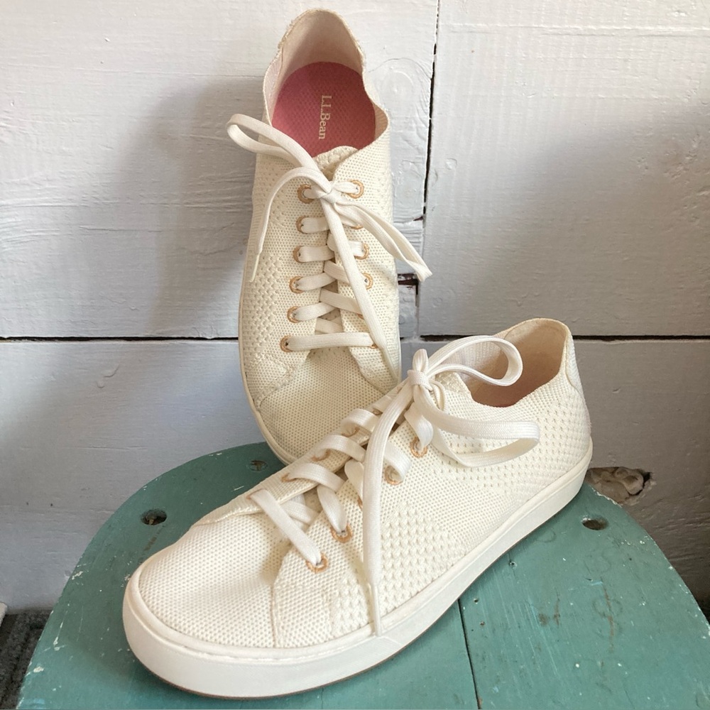 L.L. Bean Knit Sneakers Ivory Excellent No Use 8.5